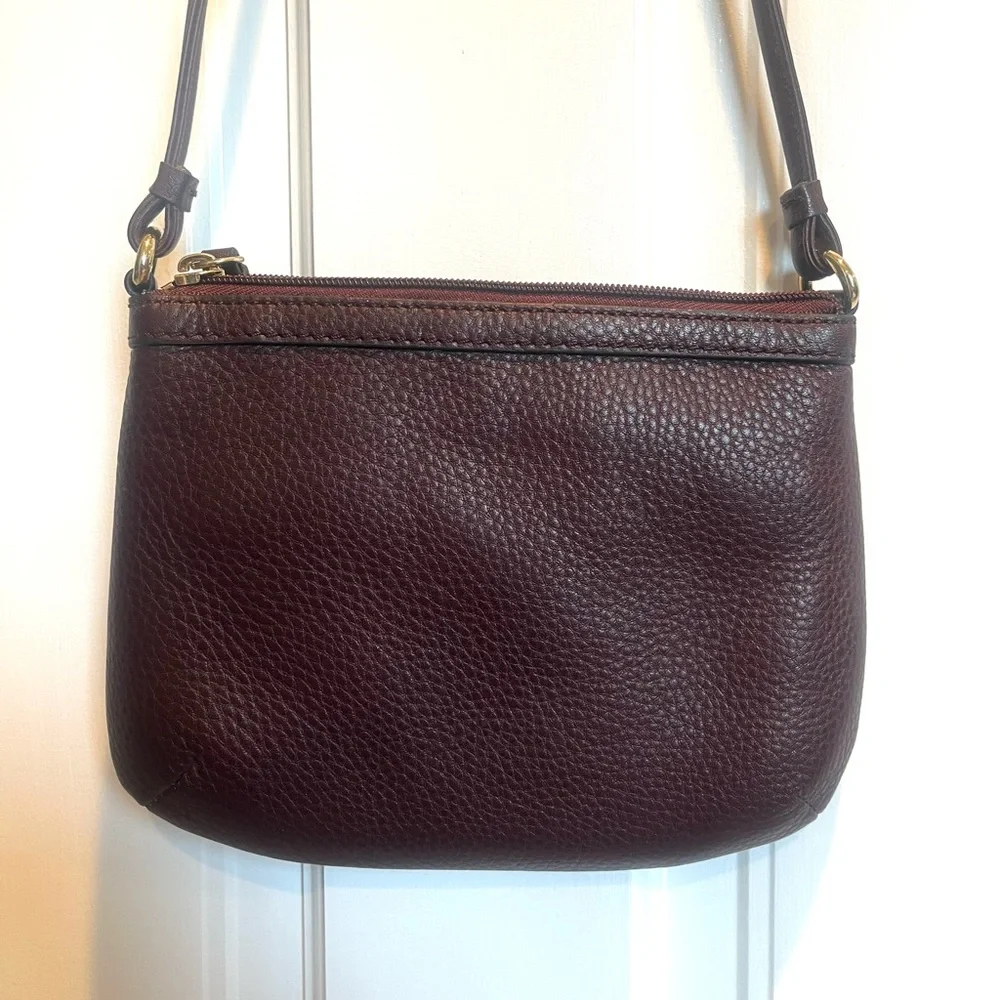 Calvin Klein Burgundy Pebbled Leather Crossbody Bag - Picture 3 of 10